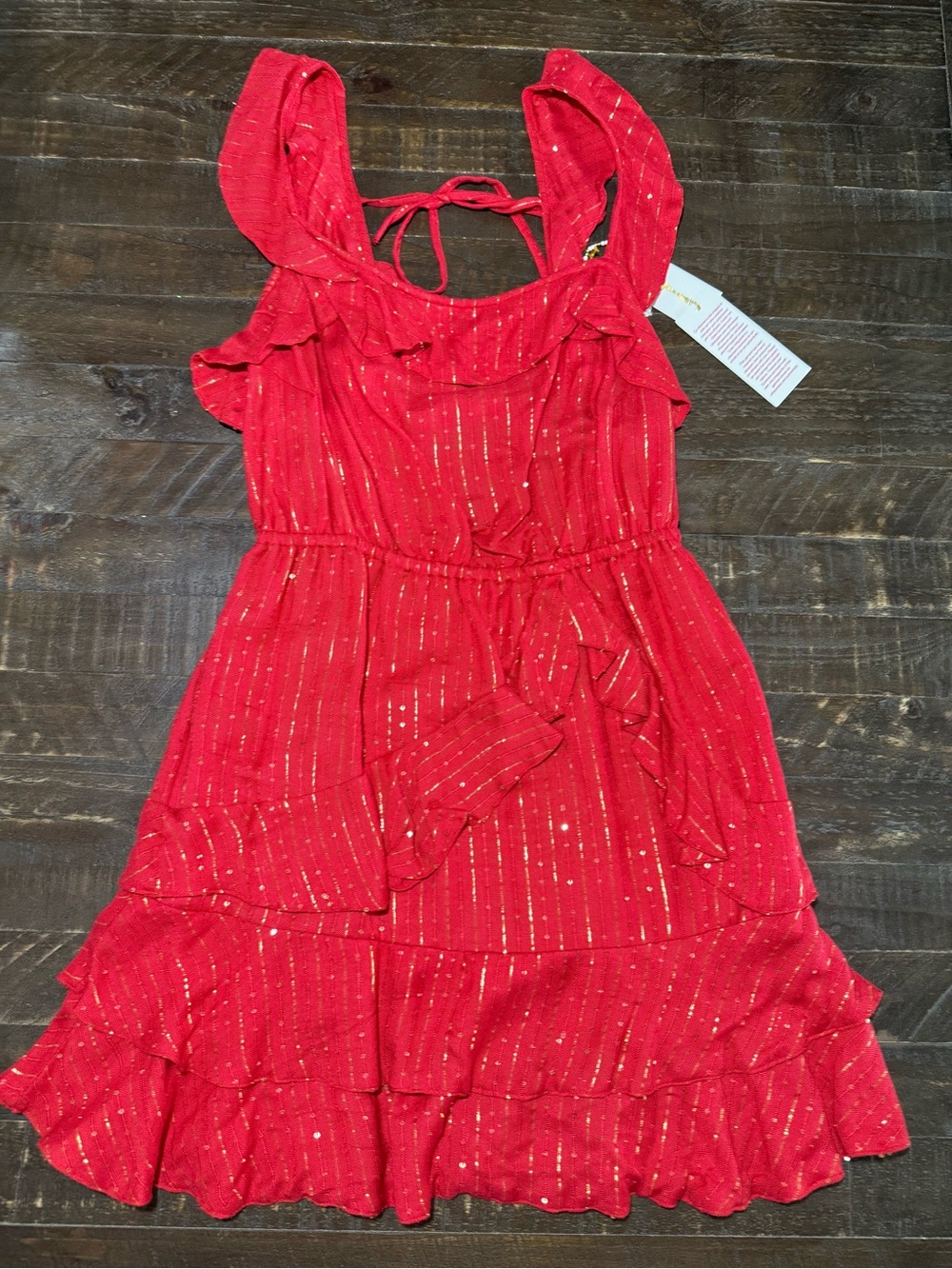 NWT Sundress Revolve Red Viscose Gold Sequin Mini Dress Sz L Summer Concert Date